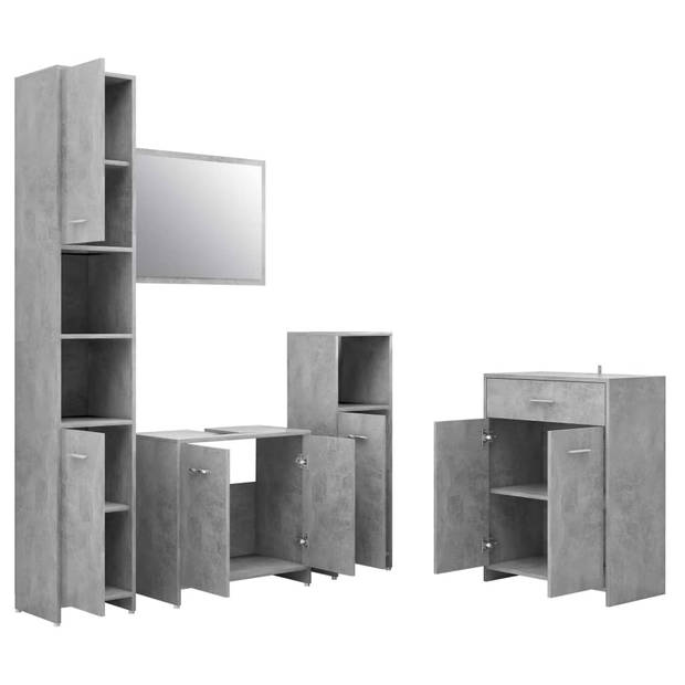 The Living Store Badkamerset 4-delig - betongrijs - bewerkt hout - 60x33x80cm - Montage vereist