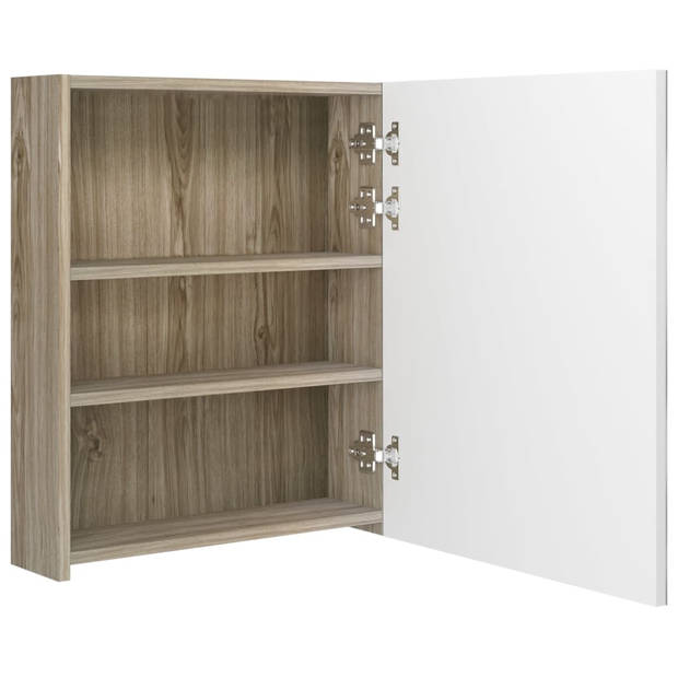 The Living Store-Badkamerkast-met-spiegel-en-LED-50x14x60-cm-wit-eikenkleurig - Badkamerkast