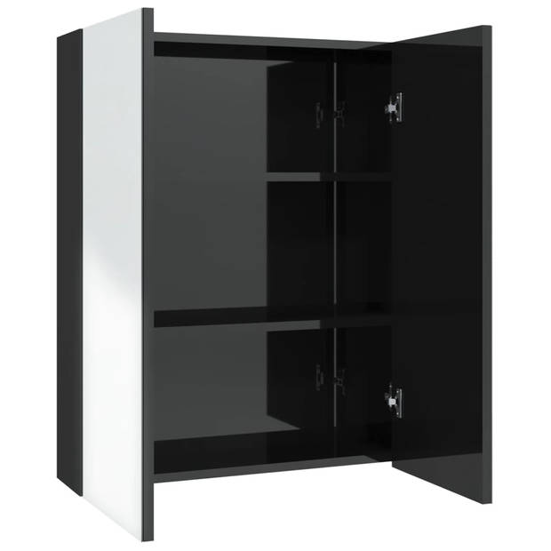 The Living Store-Badkamerkast-met-spiegel-60x15x75-cm-MDF-glanzend-zwart - Badkamerkast