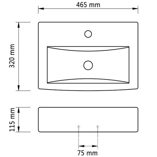 The Living Store Wastafel Keramiek - Zwart 465x320x115mm - Met Overloop