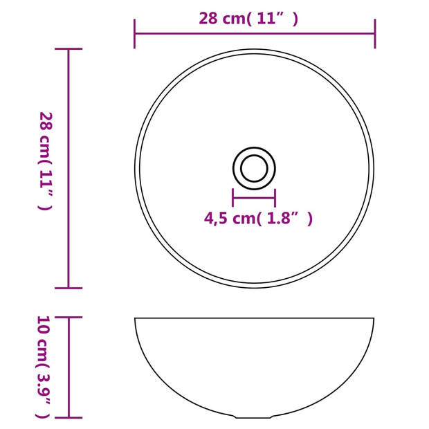 The Living Store Wastafel - Ronde - Badkamer - 280x100mm - Matroze