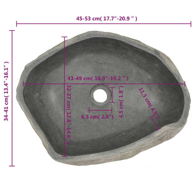 The Living Store Ovale Wasbak Natuursteen - 45-53 x 34-41 x 15 cm - Riviersteen