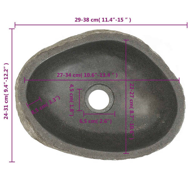 vidaXL Wastafel ovaal (29-38)x(24-31) cm riviersteen