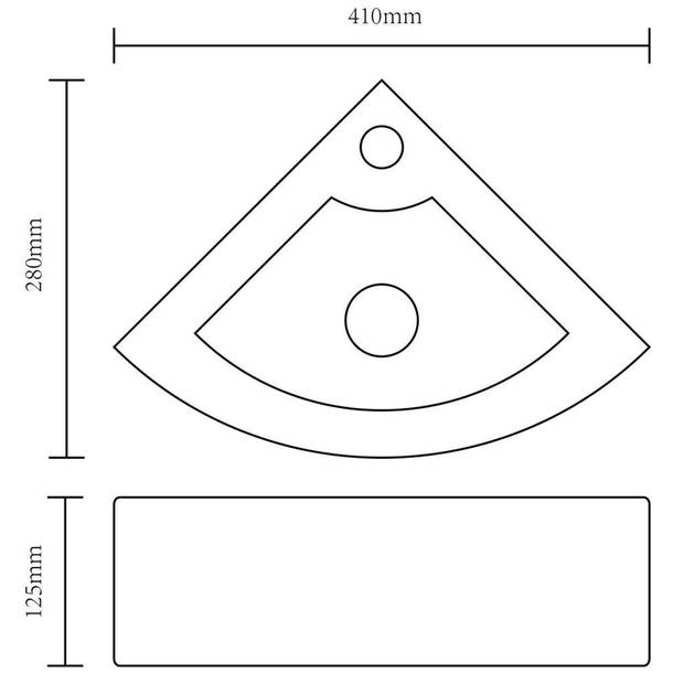 The Living Store Hoekwastafel - Keramiek - Zwart - 45 x 32 x 12.5 cm - Met overloop en kraangat