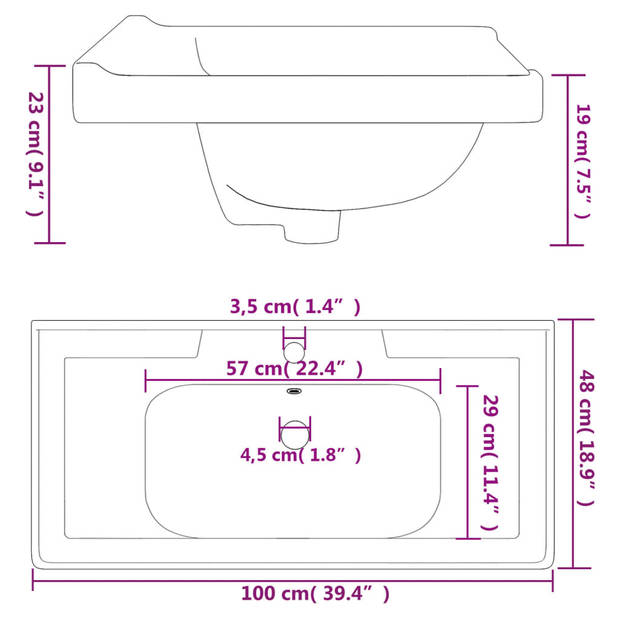 The Living Store-Wastafel-rechthoekig-100x48x23-cm-keramiek-wit - Wastafel