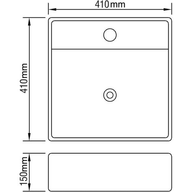 The Living Store Vierkante wastafel - Keramiek - 410 x 410 x 150 mm - Hoogglans afwerking