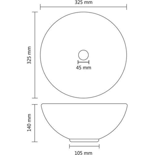 The Living Store Keramische Wastafel - Ronde - 32.5 x 14 cm - Mat Lichtgrijs