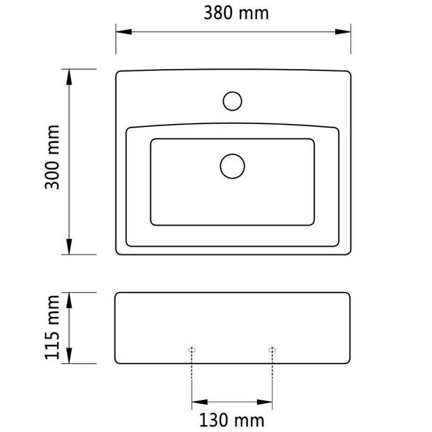 The Living Store Keramieken Wastafel - Zwart - 380 x 300 x 115 mm - Hoogglans - Afvoergat 4.5 cm - Kraangat 3.5 cm