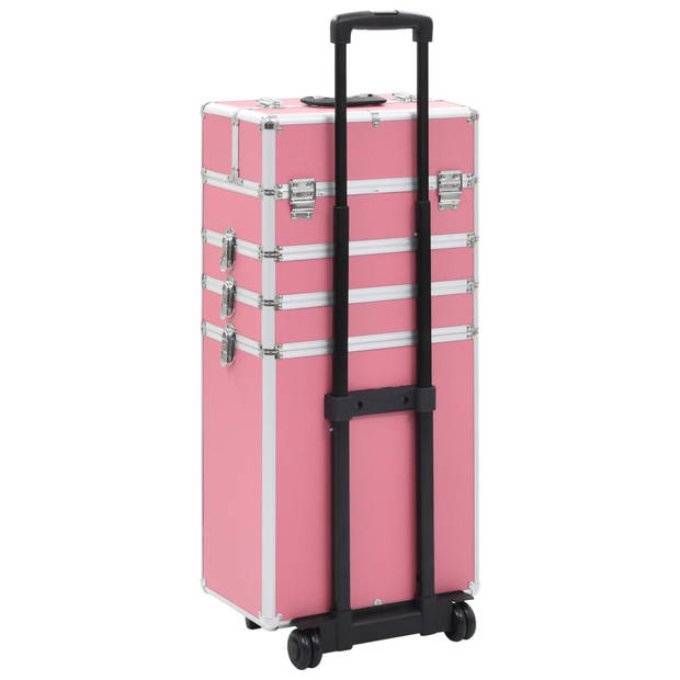 The Living Store Make-up trolley - Houten beautycase - 37x22x78cm - Roze