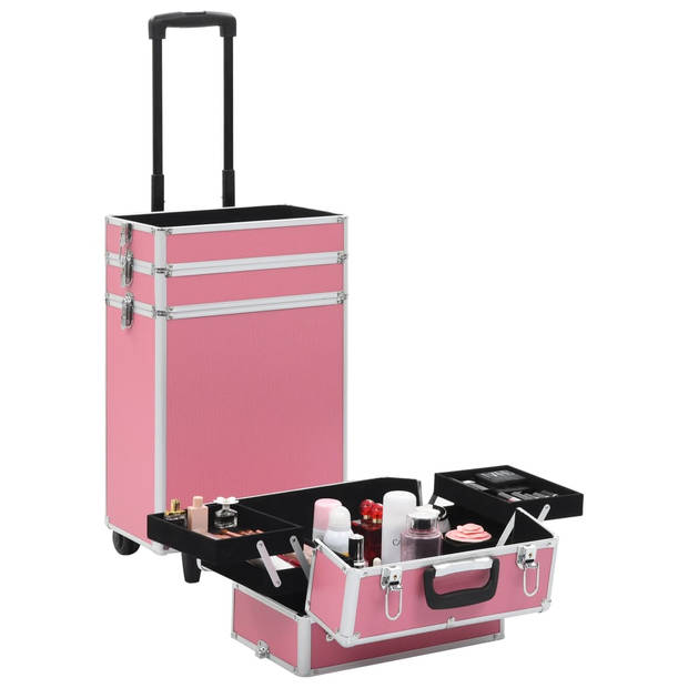 The Living Store Make-up trolley - Houten beautycase - 37x22x78cm - Roze