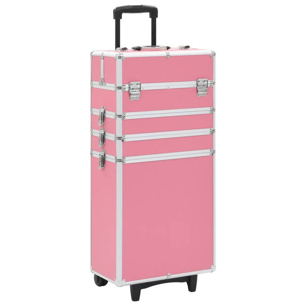 The Living Store Make-up trolley - Houten beautycase - 37x22x78cm - Roze