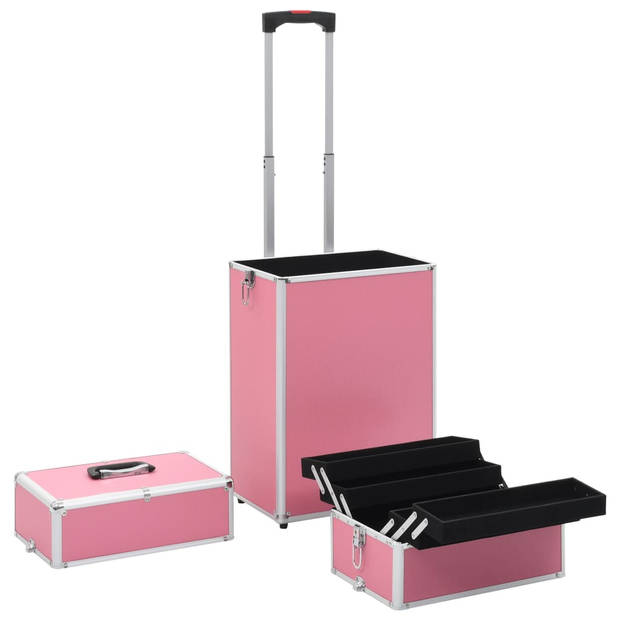 vidaXL Make-up trolley aluminium roze