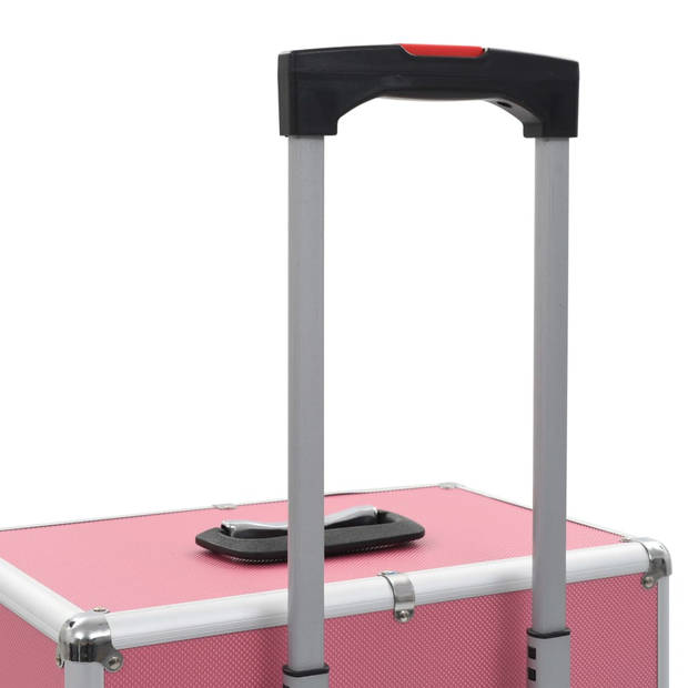 The Living Store Make-up trolley - Houten beautycase - 37x24x74 cm - Roze