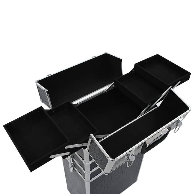 The Living Store Make-up Trolley - Houten Beautycase 37x22x78cm - Zwart Krokodillenpatroon