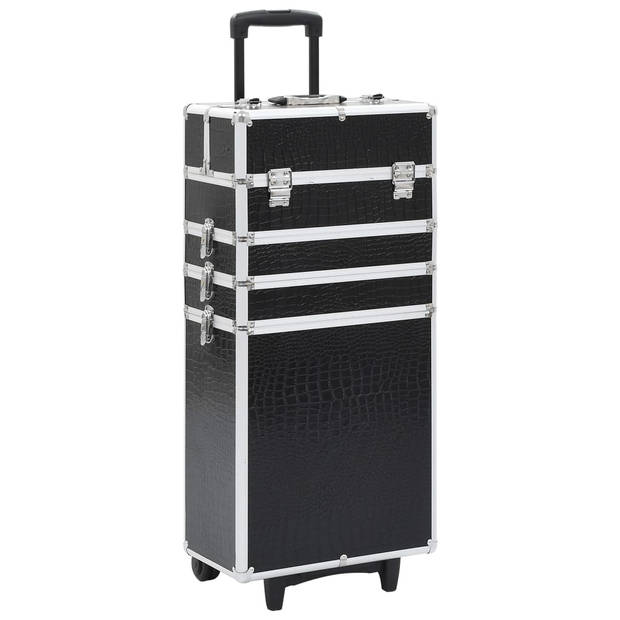 The Living Store Make-up Trolley - Houten Beautycase 37x22x78cm - Zwart Krokodillenpatroon