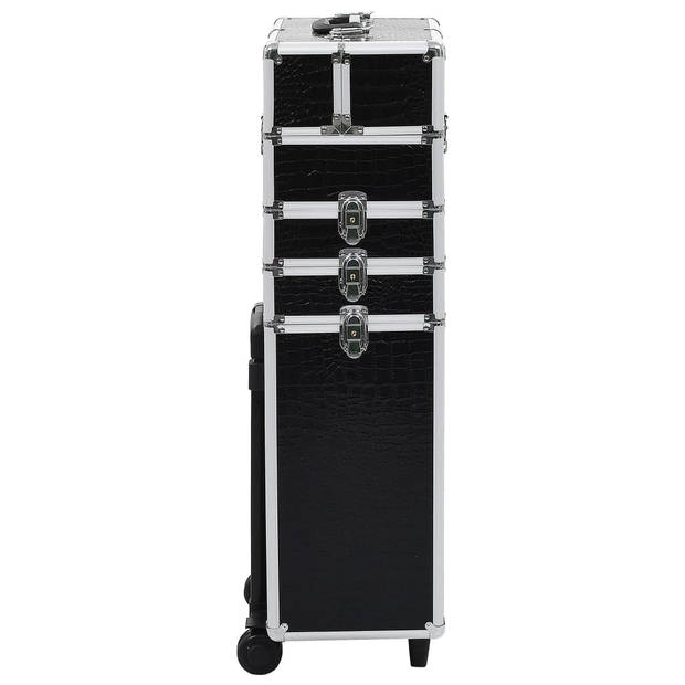 The Living Store Make-up Trolley - Houten Beautycase 37x22x78cm - Zwart Krokodillenpatroon