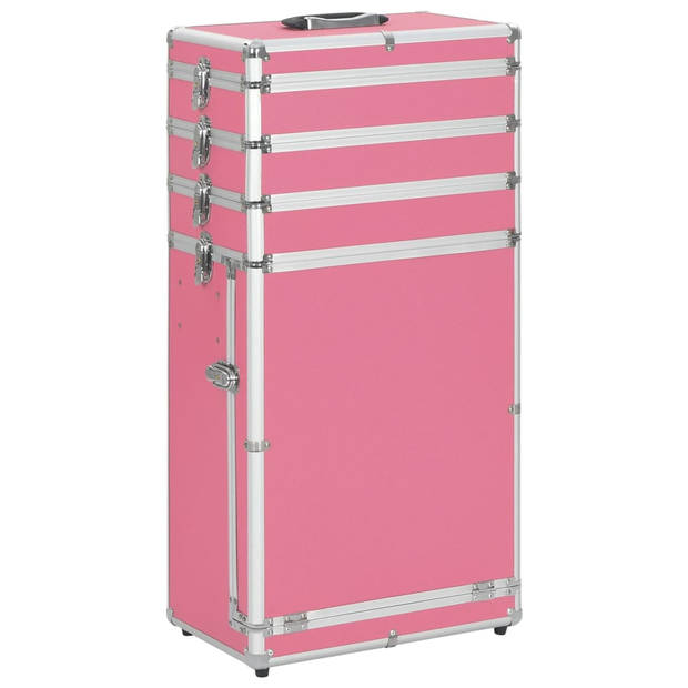 The Living Store Make-up Trolley - Houten Beautycase - 37 x 24 x 74 cm - 4 Niveaus en 1 Lade - Roze