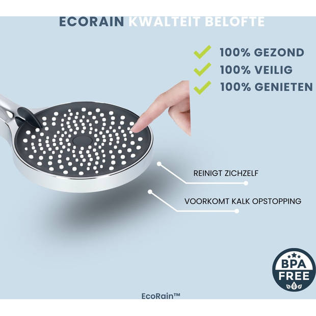 EcoRain Handdouche - Luxe Regendouche - Zwart + GRATIS Waterfilter (voor Chloor en Onzuiverheden)