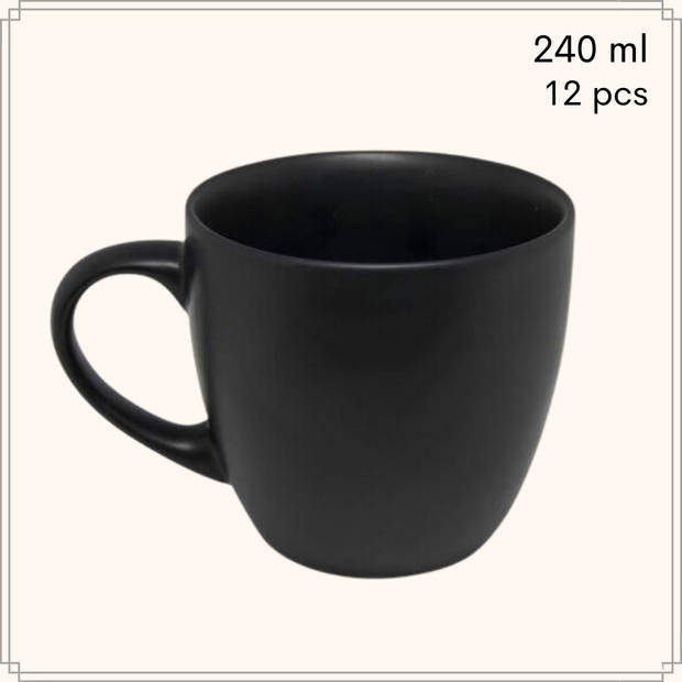 OTIX Koffiekopjes - Koffiemokken - Set van 12 - Koffietassen - Zwart - Mat - 240ml