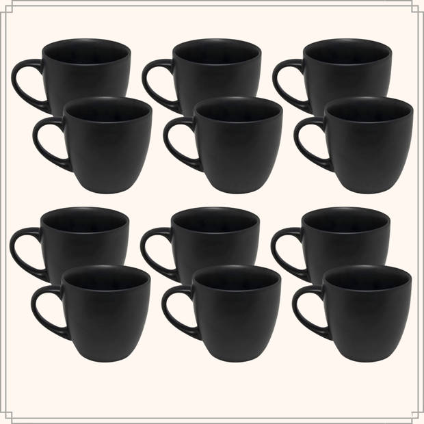 OTIX Koffiekopjes - Koffiemokken - Set van 12 - Koffietassen - Zwart - Mat - 240ml