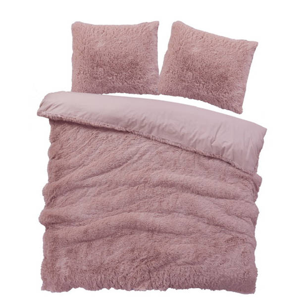 iSleep Dekbedovertrek Teddy Plush - Roze - 2-Persoons 200x200/220 cm