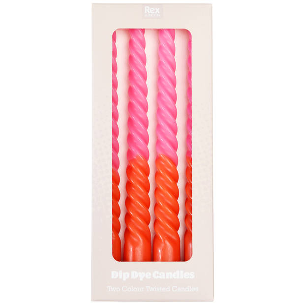 Rex london dip dye dinerkaarsen spiral set van 4 roze