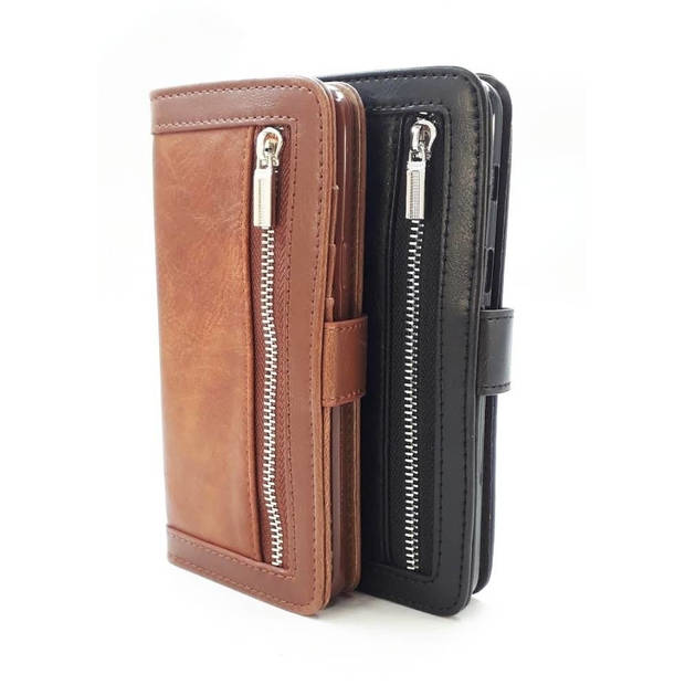 HEM Boekhoesje met rits - Geschikt voor Samsung Galaxy S24 - Zwarte Wallet - Book Case - Boekhoesje - Telefoonhoesje