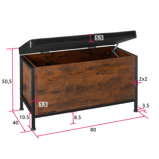 tectake - Gestoffeerde zitkist Calico industrieel donkerbruin 404638