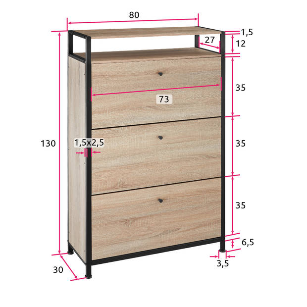 tectake - Schoenenkast industrieel lichtbuin 81 cm - 404540