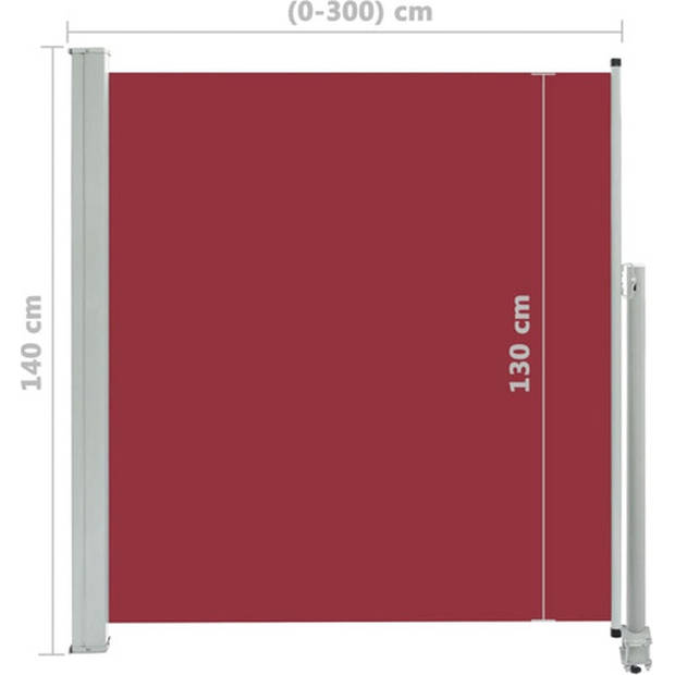 The Living Store Zijscherm Rood - 140 x 0-300 cm - UV- en scheurbestendig polyester