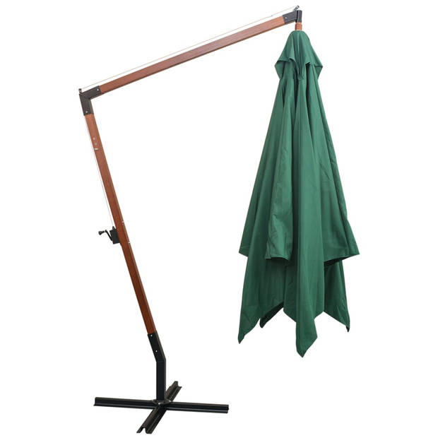 The Living Store Hangende Parasol - Groen - 300x300 cm - Houten Paal - 8 Bamboe Baleinen