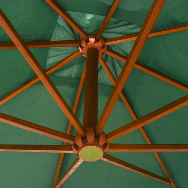 The Living Store Hangende Parasol - Groen - 300x300 cm - Houten Paal - 8 Bamboe Baleinen