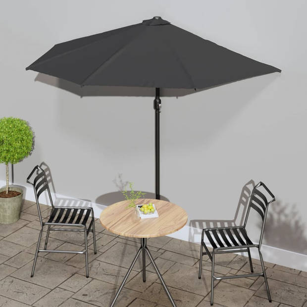 The Living Store Parasol Halfrond - 270 x 144 x 222 cm - UV-beschermend polyester - 38 mm paaldiameter - Antraciet