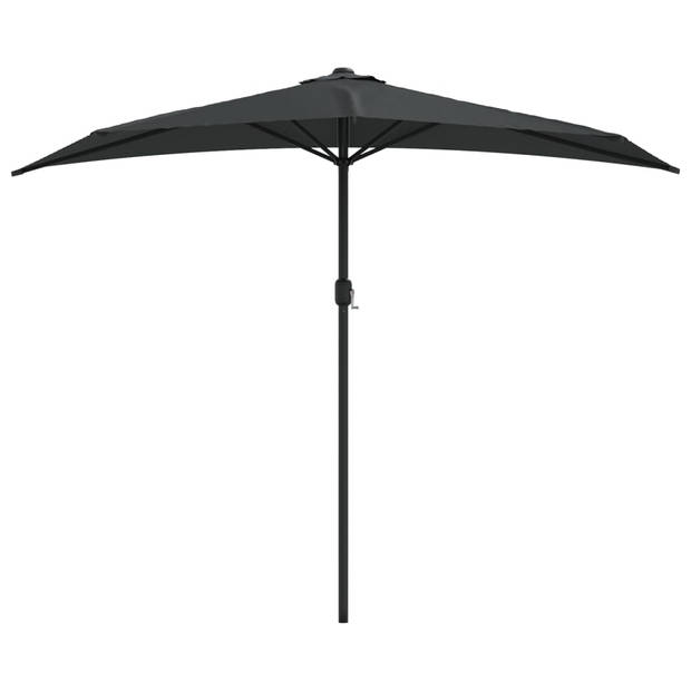 The Living Store Parasol Halfrond - 270 x 144 x 222 cm - UV-beschermend polyester - 38 mm paaldiameter - Antraciet