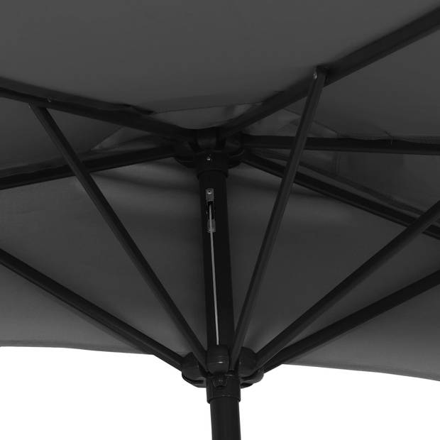 The Living Store Parasol Halfrond - 270 x 144 x 222 cm - UV-beschermend polyester - 38 mm paaldiameter - Antraciet