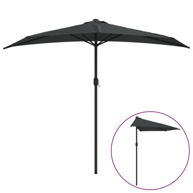 The Living Store Parasol Halfrond - 270 x 144 x 222 cm - UV-beschermend polyester - 38 mm paaldiameter - Antraciet