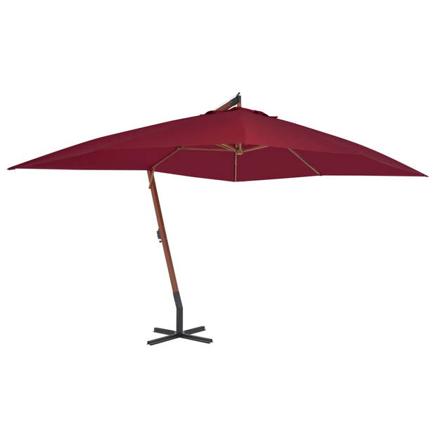 The Living Store Hangende Houten Parasol - Bordeauxrood - 400x300x285 cm - UV-beschermend polyester - Stevige kruisvoet