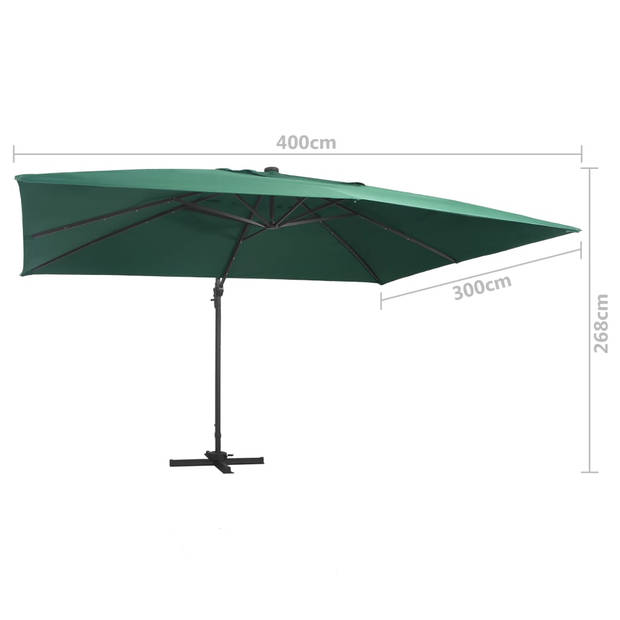 The Living Store Hangende Parasol - 400 x 300 x 268 cm - Groen - met LEDs