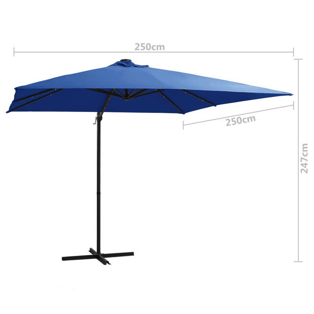 The Living Store Luxe Hangende Parasol - LED-verlichting - Azuurblauw - 250 x 250 x 247 cm