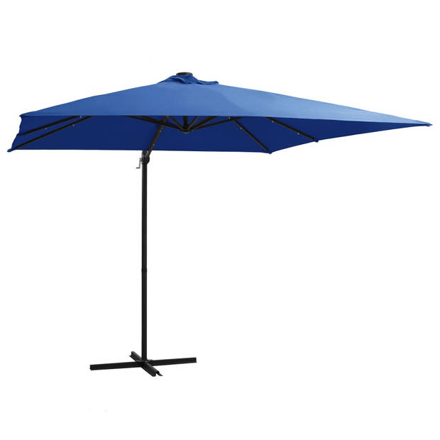 The Living Store Luxe Hangende Parasol - LED-verlichting - Azuurblauw - 250 x 250 x 247 cm
