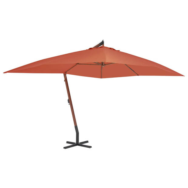 The Living Store Hangende Houten Parasol - Tuinparasol 400x300x285 cm - Terracotta