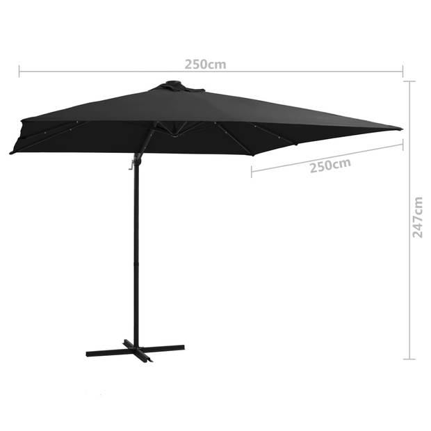 The Living Store Hangende Parasol - LED-verlichting - UV-beschermend - 250x250x247 cm - Zwart