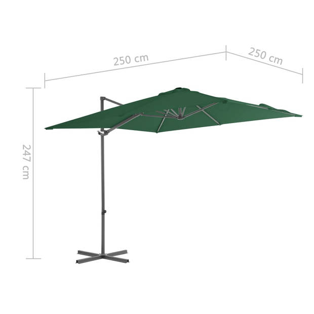 vidaXL Zweefparasol met stalen paal 250x250 cm groen