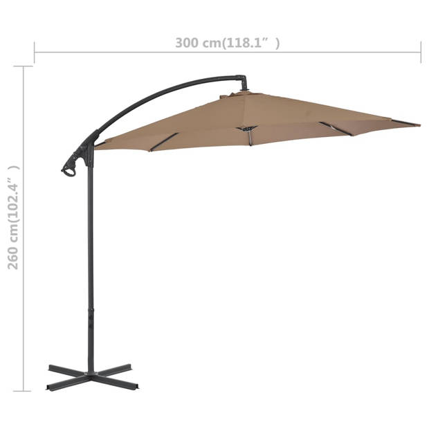 vidaXL Zweefparasol met stalen paal 300 cm taupe