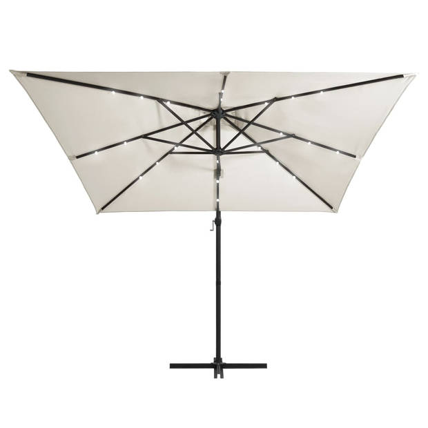 vidaXL Zweefparasol met LED en stalen paal 250x250 cm zandkleurig