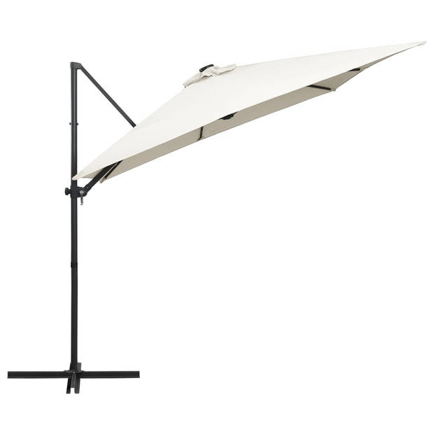 vidaXL Zweefparasol met LED en stalen paal 250x250 cm zandkleurig