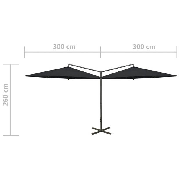 The Living Store Dubbele Parasol Zwart - 600x290x260 cm - Polyester + Staal