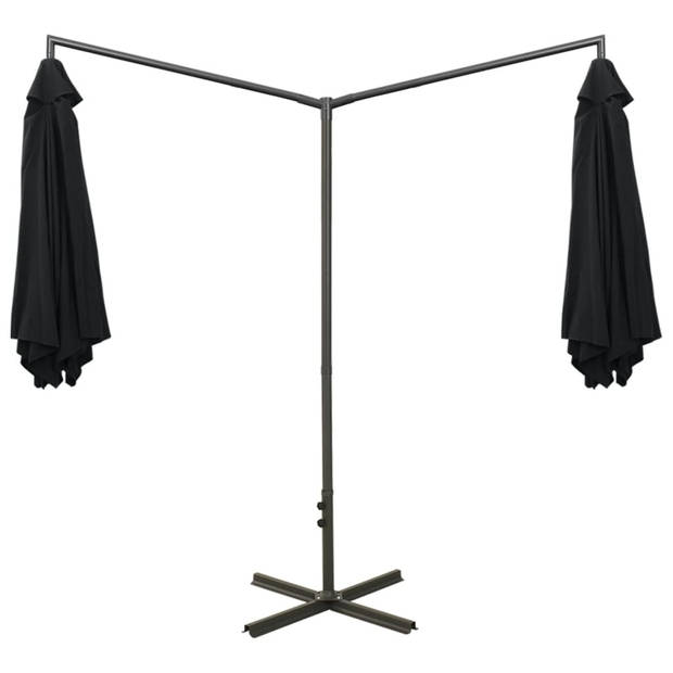 The Living Store Dubbele Parasol Zwart - 600x290x260 cm - Polyester + Staal