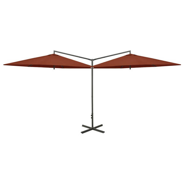 The Living Store Dubbele Parasol - Polyester - Stalen Paal - Terracotta - 600x290x260 cm