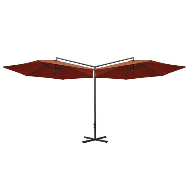 The Living Store Dubbele Parasol - Polyester - Stalen Paal - Terracotta - 600x290x260 cm